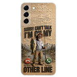 I'm On My Other Line, Fishing Lover Gift - Personalized Fishing 3D Embossed Leather Phone Case