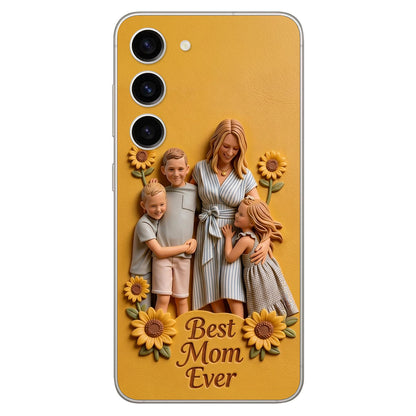 Best Mom Ever - Personalized Mother 3D Embossed Leather Phone Case