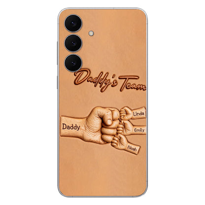 Daddy's Team - Personalized Father 3D Embossed Leather Phone Case